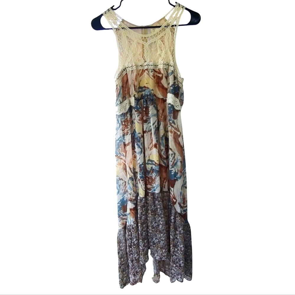 Anthropologie áreve Elegant Floral Print Crochet Maxi Dress - Picture 2 of 6